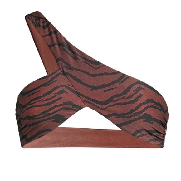 WeWoreWhat Brown Multi Tiger Stripe Asymmetrical Cross Over Bikini Swim Top XL - Picture 3 of 8